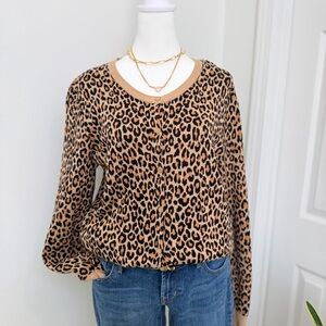 Merona Leopard Print Cotton Cardigan Sweater XL Animal Print